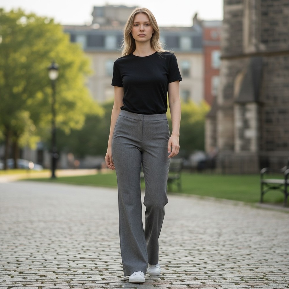 Rafaella Petites Womens 12P Grey Wide Leg Dress Pants Professional Work Trousers